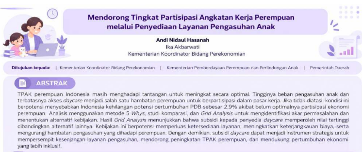 Mendorong Tingkat Partisipasi Angkatan Kerja Perempuan melalui Layanan Pengasuhan Anak